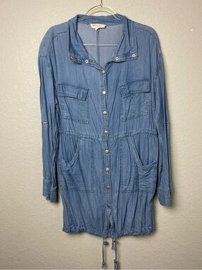 En Creme Light Wash Denim Shirt Jacket with Drawstring Waist Size L